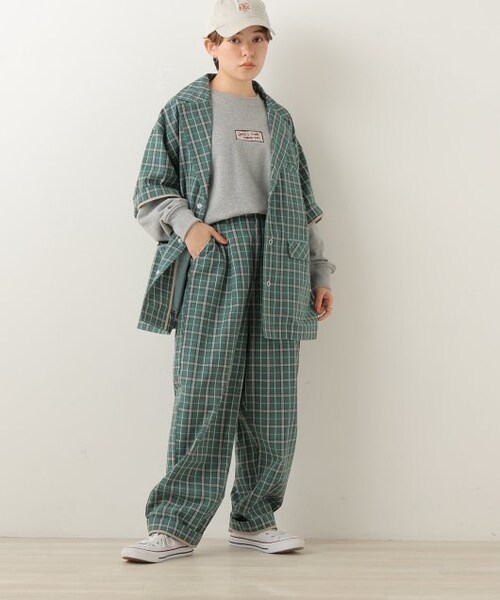 DOUBLE NAME（ダブルネーム）の「チェックゆるテーパードパンツ（パンツ・レディース・クロ/グリーン/グレー・FREE）」の22枚目の写真