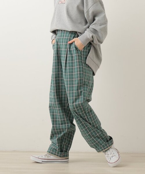 DOUBLE NAME（ダブルネーム）の「チェックゆるテーパードパンツ（パンツ・レディース・クロ/グリーン/グレー・FREE）」の20枚目の写真