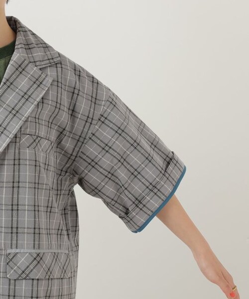 DOUBLE NAME（ダブルネーム）の「6分袖チェックジャケット（ジャケット/アウター・レディース・クロ/グリーン/グレー・FREE）」の14枚目の写真