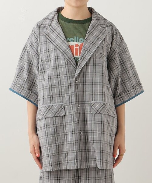 DOUBLE NAME（ダブルネーム）の「6分袖チェックジャケット（ジャケット/アウター・レディース・クロ/グリーン/グレー・FREE）」の8枚目の写真