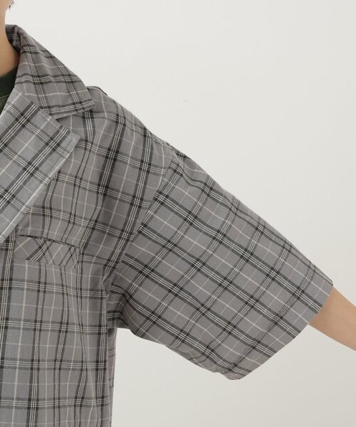 DOUBLE NAME（ダブルネーム）の「6分袖チェックジャケット（ジャケット/アウター・レディース・クロ/グリーン/グレー・FREE）」の17枚目の写真