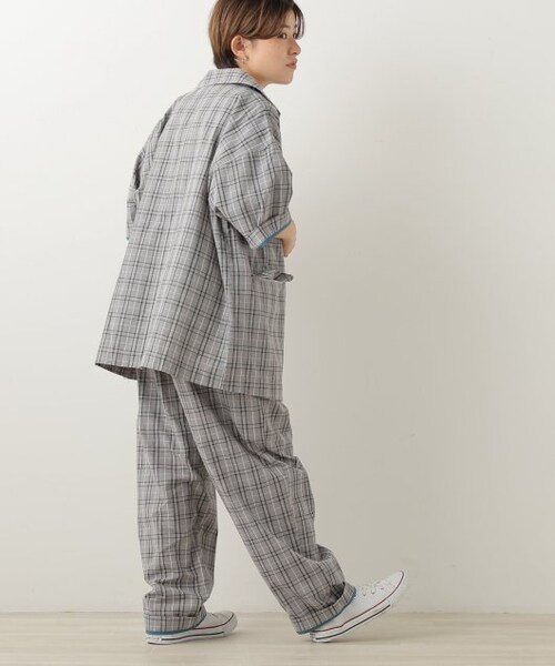 DOUBLE NAME（ダブルネーム）の「6分袖チェックジャケット（ジャケット/アウター・レディース・クロ/グリーン/グレー・FREE）」の5枚目の写真