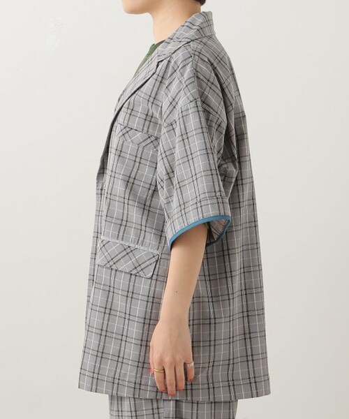 DOUBLE NAME（ダブルネーム）の「6分袖チェックジャケット（ジャケット/アウター・レディース・クロ/グリーン/グレー・FREE）」の9枚目の写真