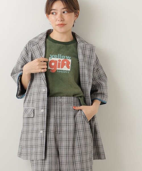 DOUBLE NAME（ダブルネーム）の「6分袖チェックジャケット（ジャケット/アウター・レディース・クロ/グリーン/グレー・FREE）」の3枚目の写真