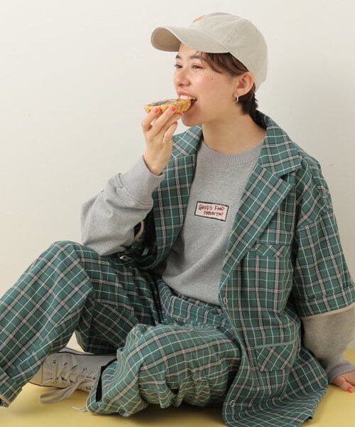 DOUBLE NAME（ダブルネーム）の「6分袖チェックジャケット（ジャケット/アウター・レディース・クロ/グリーン/グレー・FREE）」の2枚目の写真