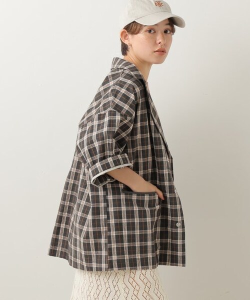 DOUBLE NAME（ダブルネーム）の「6分袖チェックジャケット（ジャケット/アウター・レディース・クロ/グリーン/グレー・FREE）」の22枚目の写真