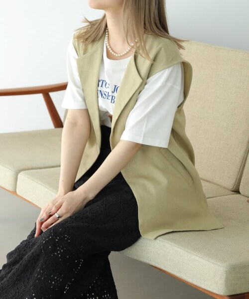 RAY CASSIN（レイカズン）の「リネンミックスノーカラージレベスト（ジャケット/アウター・レディース・キナリ/スミクロ/サンドベージュ・FREE）」の3枚目の写真