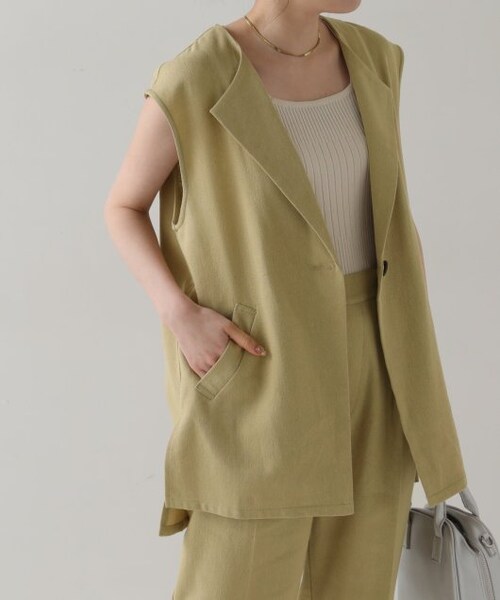 RAY CASSIN（レイカズン）の「リネンミックスノーカラージレベスト（ジャケット/アウター・レディース・キナリ/スミクロ/サンドベージュ・FREE）」の13枚目の写真
