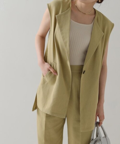 RAY CASSIN（レイカズン）の「リネンミックスノーカラージレベスト（ジャケット/アウター・レディース・キナリ/スミクロ/サンドベージュ・FREE）」の10枚目の写真