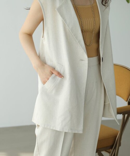 RAY CASSIN（レイカズン）の「リネンミックスノーカラージレベスト（ジャケット/アウター・レディース・キナリ/スミクロ/サンドベージュ・FREE）」の20枚目の写真