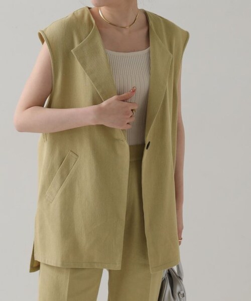 RAY CASSIN（レイカズン）の「リネンミックスノーカラージレベスト（ジャケット/アウター・レディース・キナリ/スミクロ/サンドベージュ・FREE）」の12枚目の写真