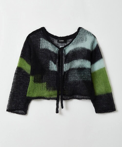 soduk（スドーク）の「patchwork knit cardigan（ニット