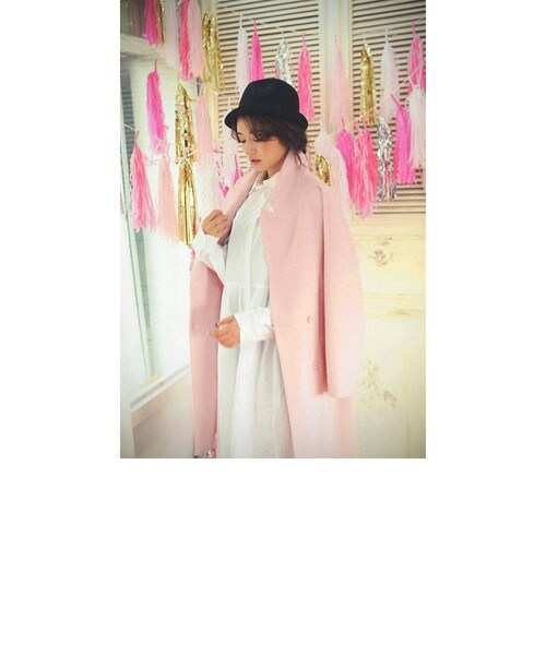 STYLENANDA(スタイルナンダ)の「オーバーサイズダブルチェスターコート(ジャケット/アウター・レディース・ネイビー/カーキ/ベージュ/オレンジ/ピンク/レッド/ブラック/チャコール・フリーサイズ)」の7枚目の写真