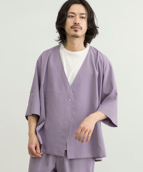 URBAN RESEARCH ID(アーバンリサーチ アイディー)の「URBAN RESEARCH iD 仿亞麻質感作務衣外套(ジャケット/アウター・メンズ・黑色/薰衣草紫/藍綠色・M/L)」の5枚目の写真