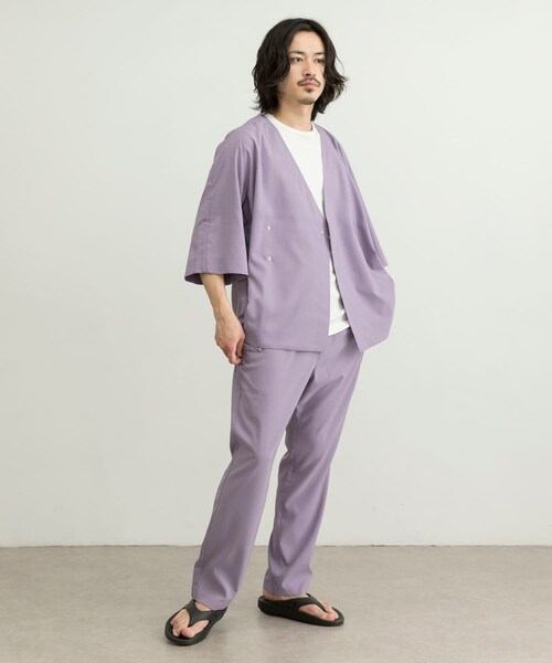 URBAN RESEARCH ID(アーバンリサーチ アイディー)の「URBAN RESEARCH iD 仿亞麻質感作務衣外套(ジャケット/アウター・メンズ・黑色/薰衣草紫/藍綠色・M/L)」の7枚目の写真