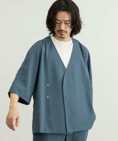 URBAN RESEARCH ID(アーバンリサーチ アイディー)の「URBAN RESEARCH iD 仿亞麻質感作務衣外套(ジャケット/アウター・メンズ・黑色/薰衣草紫/藍綠色・M/L)」の2枚目の写真