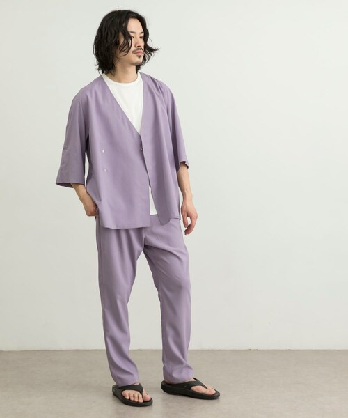URBAN RESEARCH ID(アーバンリサーチ アイディー)の「URBAN RESEARCH iD 仿亞麻質感作務衣外套(ジャケット/アウター・メンズ・黑色/薰衣草紫/藍綠色・M/L)」の8枚目の写真