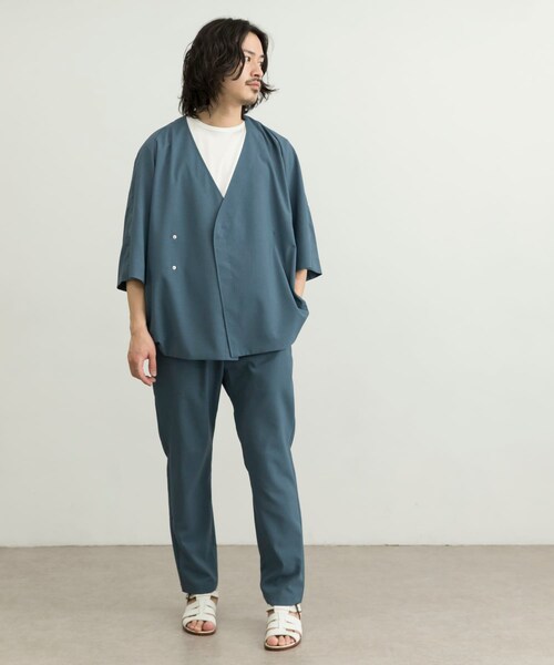 URBAN RESEARCH ID(アーバンリサーチ アイディー)の「URBAN RESEARCH iD 仿亞麻質感作務衣外套(ジャケット/アウター・メンズ・黑色/薰衣草紫/藍綠色・M/L)」の4枚目の写真