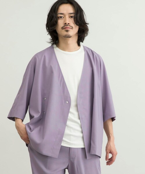 URBAN RESEARCH ID(アーバンリサーチ アイディー)の「URBAN RESEARCH iD 仿亞麻質感作務衣外套(ジャケット/アウター・メンズ・黑色/薰衣草紫/藍綠色・M/L)」の6枚目の写真