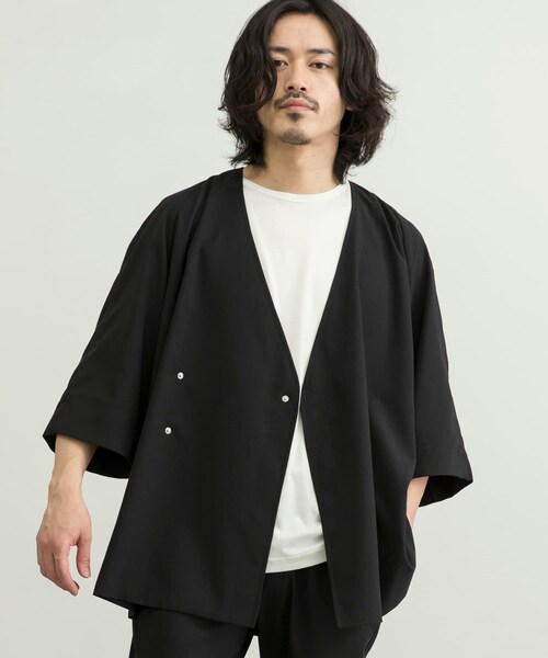 URBAN RESEARCH ID(アーバンリサーチ アイディー)の「URBAN RESEARCH iD 仿亞麻質感作務衣外套(ジャケット/アウター・メンズ・黑色/薰衣草紫/藍綠色・M/L)」の10枚目の写真