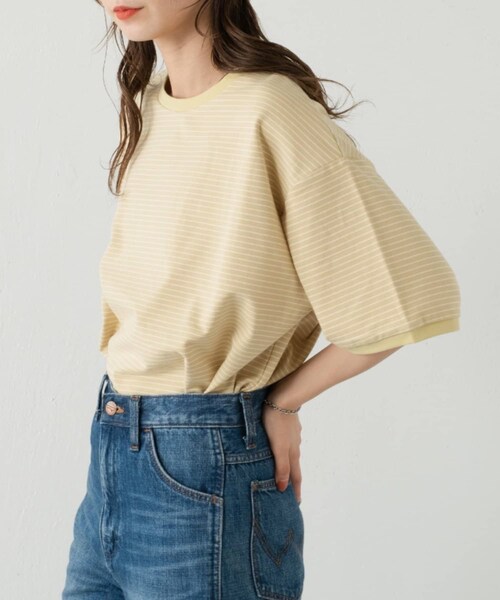 Kastane（カスタネ）の「【WEB限定】リンガーボーダー5分袖TEE（Tシャツ/カットソー・レディース・イエロー/グリーン/ピンク・F）」の2枚目の写真