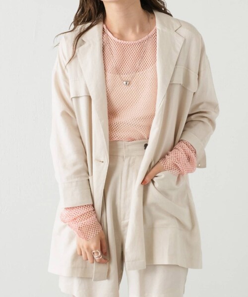 Kastane（カスタネ）の「【SETUP対応】リネンBIGジャケット（その他アウター・レディース・グリーン/ピンク/アイボリー・F）」の2枚目の写真