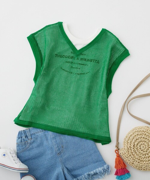CIAOPANIC TYPY（チャオパニックティピー）の「【KIDS】Tee付2wayメッシュベスト（Tシャツ/カットソー・キッズ・ホワイト/グリーン・S/M/L/XL/XXL）」の2枚目の写真