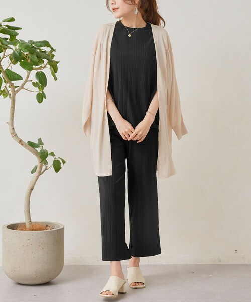 Chez toi(シェトワ)の「カットリブノースリPO×ワイドパンツ(ワンピース・レディース・グレージュ/ピンク/ブラック・F)」の2枚目の写真