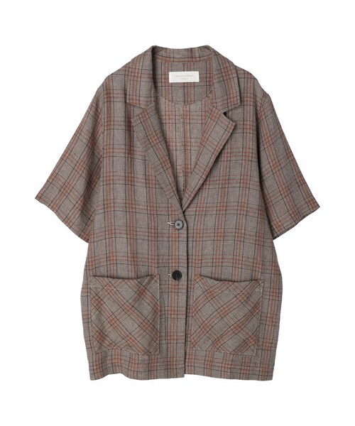 Green Parks(グリーンパークス)の「ベルギーリネン混 ジャケット(ジャケット/アウター・ダークグレー/ライトベージュ/チェックブラウン・F)」の16枚目の写真