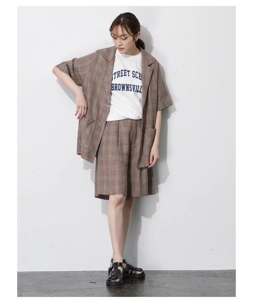 Green Parks(グリーンパークス)の「ベルギーリネン混 ジャケット(ジャケット/アウター・ダークグレー/ライトベージュ/チェックブラウン・F)」の4枚目の写真