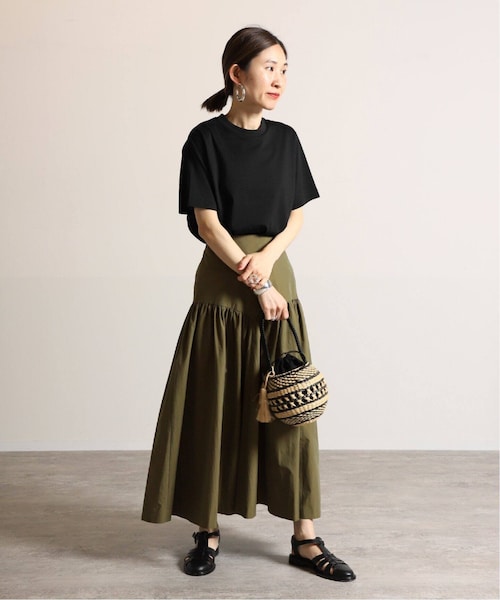 VERMEIL par iena 綿ナイロン ダンプギャザースカート ブラック VERMEIL par iena スカート 綿ナイロンダンプギャザースカート