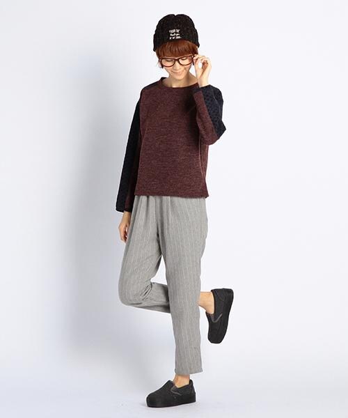 DOUBLE NAME（ダブルネーム）の「ストライプ柄イージーパンツ（パンツ・レディース・ネイビー/チャコールグレー/杢グレー・FREE）」の8枚目の写真