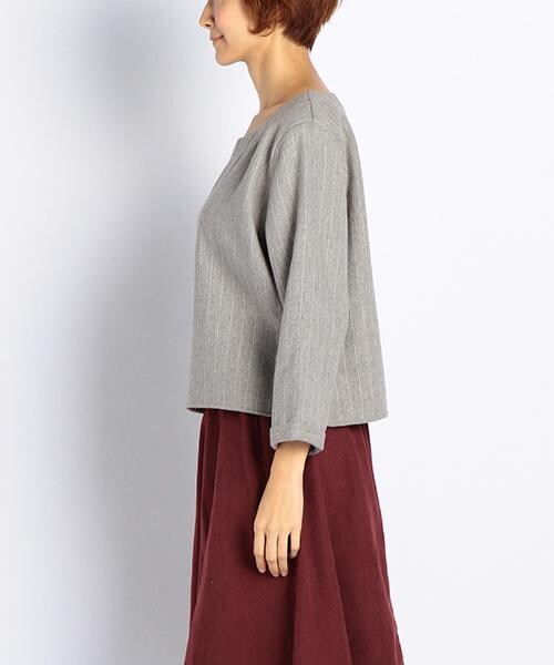 DOUBLE NAME（ダブルネーム）の「ストライプ柄バックジップトップス（トップス・レディース・ネイビー/チャコールグレー/杢グレー・FREE）」の4枚目の写真