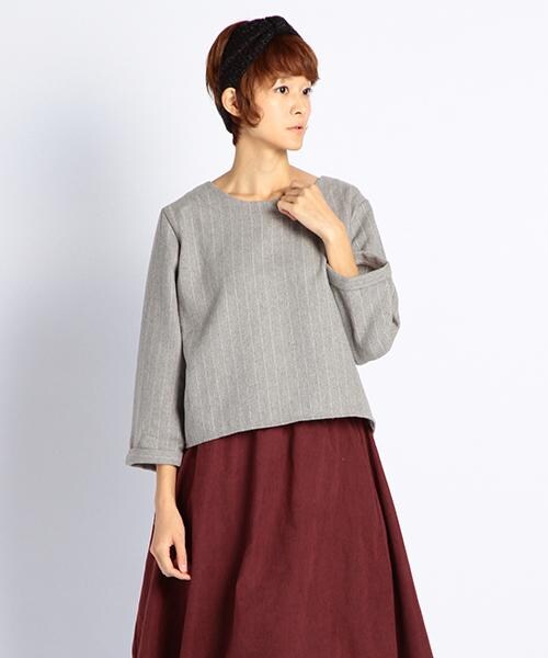 DOUBLE NAME（ダブルネーム）の「ストライプ柄バックジップトップス（トップス・レディース・ネイビー/チャコールグレー/杢グレー・FREE）」の3枚目の写真