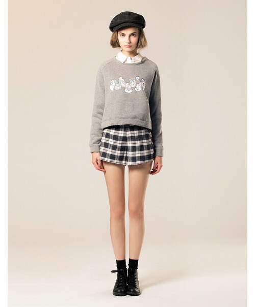 LOVFEE（ラッフィ）の「La petite 學院格紋半鬆緊短褲（パンツ・レディース・黑白格/紅藍格・S/M/L）」の6枚目の写真