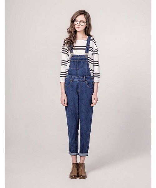 PAZZO（パッゾ）の「街頭男孩風丹寧吊帶長褲（パンツ・レディース・牛仔藍・S/M/L）」の4枚目の写真