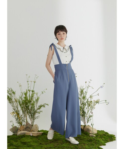 Marjorie（マージョリー）の「象群的簇擁，特色金屬拉鍊蝴蝶結吊帶褲（パンツ・レディース・藍/杏・XS/S/M/L）」の4枚目の写真