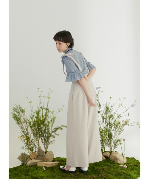 Marjorie（マージョリー）の「象群的簇擁，特色金屬拉鍊蝴蝶結吊帶褲（パンツ・レディース・藍/杏・XS/S/M/L）」の16枚目の写真