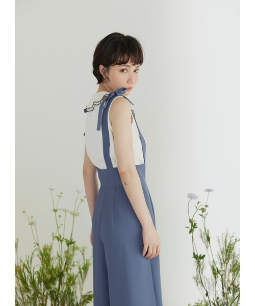 Marjorie（マージョリー）の「象群的簇擁，特色金屬拉鍊蝴蝶結吊帶褲（パンツ・レディース・藍/杏・XS/S/M/L）」の6枚目の写真