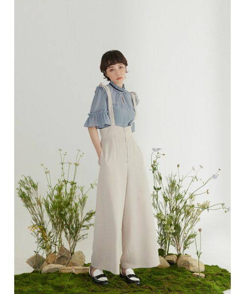 Marjorie（マージョリー）の「象群的簇擁，特色金屬拉鍊蝴蝶結吊帶褲（パンツ・レディース・藍/杏・XS/S/M/L）」の15枚目の写真