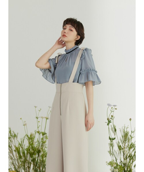 Marjorie（マージョリー）の「象群的簇擁，特色金屬拉鍊蝴蝶結吊帶褲（パンツ・レディース・藍/杏・XS/S/M/L）」の14枚目の写真