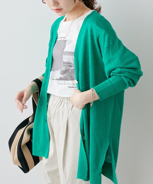 PUAL CE CIN（ピュアルセシン）の「フランダースリネンVネックカーディガン（カーディガン/ボレロ・レディース・ナチュラル/ブルー/グリーン/ブラック・FREE）」の3枚目の写真
