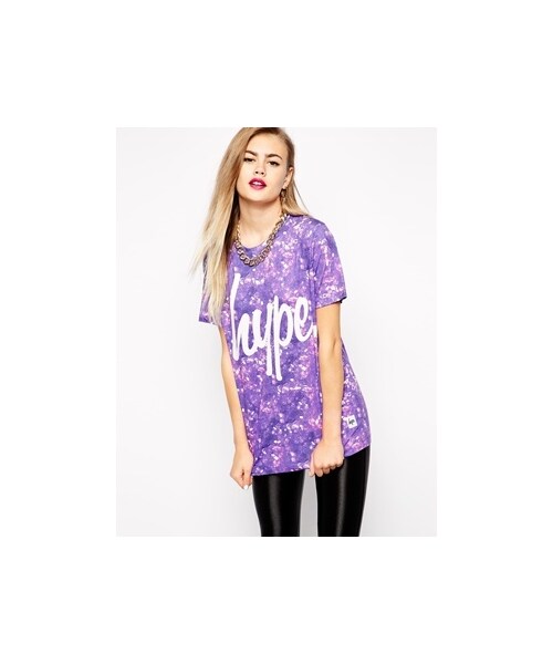 HYPE(ハイプ)の「Hype Oversized Boyfriend T-Shirt With Glitter Print & Front Logo - Purple(Tシャツ/カットソー・レディース・Purple・US 2/US 4/US 10/US 6/US 8)」の1枚目の写真