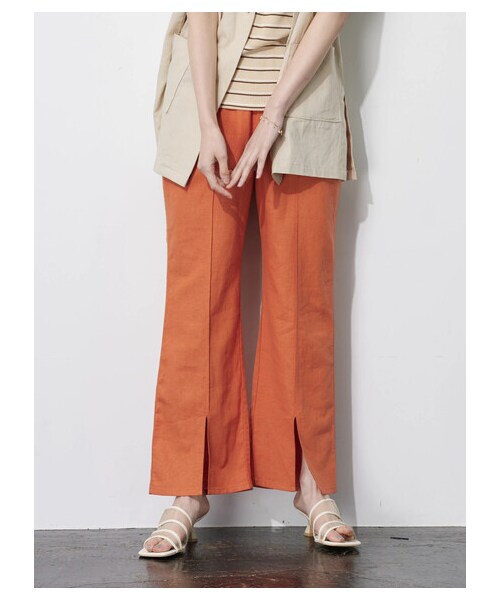 Green　Parks（グリーンパークス）の「【予約】ベルギーリネン混 スリット入りパンツ（パンツ・ダークグレー/オレンジ/モカ/ブルー・F）」の18枚目の写真