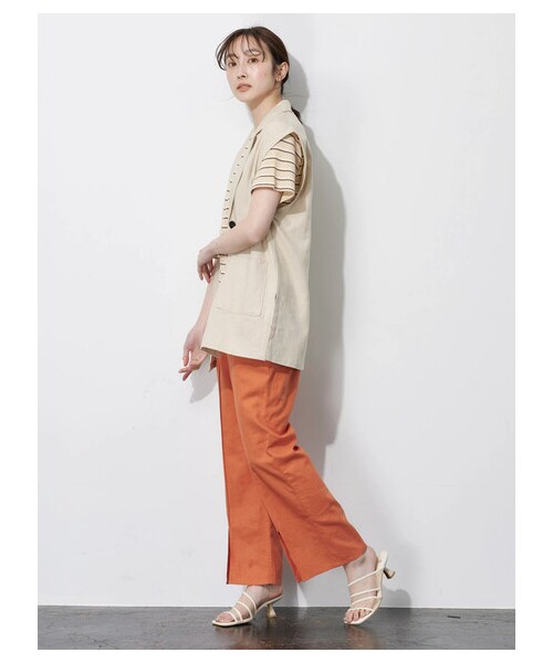 Green　Parks（グリーンパークス）の「【予約】ベルギーリネン混 スリット入りパンツ（パンツ・ダークグレー/オレンジ/モカ/ブルー・F）」の4枚目の写真