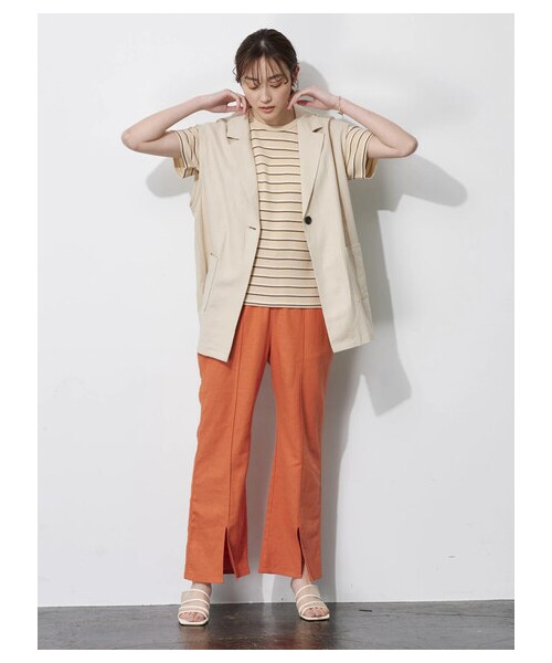 Green　Parks（グリーンパークス）の「【予約】ベルギーリネン混 スリット入りパンツ（パンツ・ダークグレー/オレンジ/モカ/ブルー・F）」の3枚目の写真
