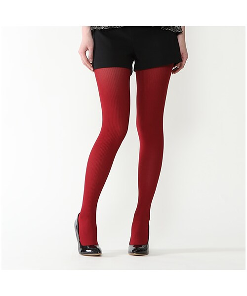 靴下屋（クツシタヤ）の「150デニール2×2リブタイツ（タイツ・レディース・アイボリー/エクリュベージュ/グレー/クロ/ニュアンスグレー/チャコールグレー/グレージュ/キャメル/コゲチャ/ココアブラウン/アフリカンブラウン/アンティークローズ/ピンクペシェ/ダークレッド/エンジ/ダークプラム/カラシ/ダークグリーン/オリーブ/カーキ/オーカーグリーン/ビンテージブルー/コン/インクブルー/ダークパープル/ダークバイオレット/モーヴ/グレープ・M～L）」の11枚目の写真