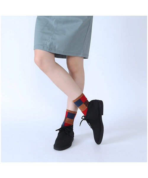 靴下屋（クツシタヤ）の「異素材ブロックショートソックス（ソックス・靴下・レディース・シルバーグレー/チャコールモク/ベージュモク/ピンクモク/アカ/ダークオレンジ/コン・22.0～24.0cm）」の8枚目の写真