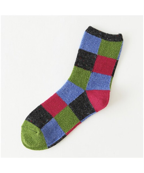 靴下屋（クツシタヤ）の「異素材ブロックショートソックス（ソックス・靴下・レディース・シルバーグレー/チャコールモク/ベージュモク/ピンクモク/アカ/ダークオレンジ/コン・22.0～24.0cm）」の2枚目の写真