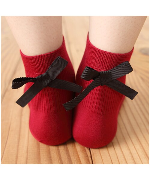 靴下屋（クツシタヤ）の「リボン付きリブショートソックス（ソックス・靴下・レディース・オフホワイト/クロ/チャコールモク/ダークレッド/ターコイズブルー/ブルーブラック・22.0～24.0cm）」の14枚目の写真